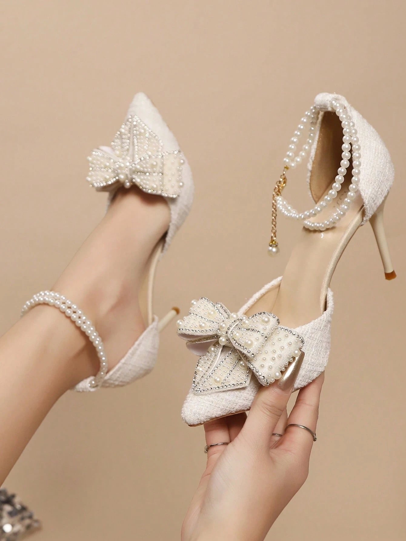 Pointed Toe Transparent Stilettos with Rhinestones, Butterfly Decor Ankle Strap French Style Sandals, Spring Summer 2025 New Arrivals