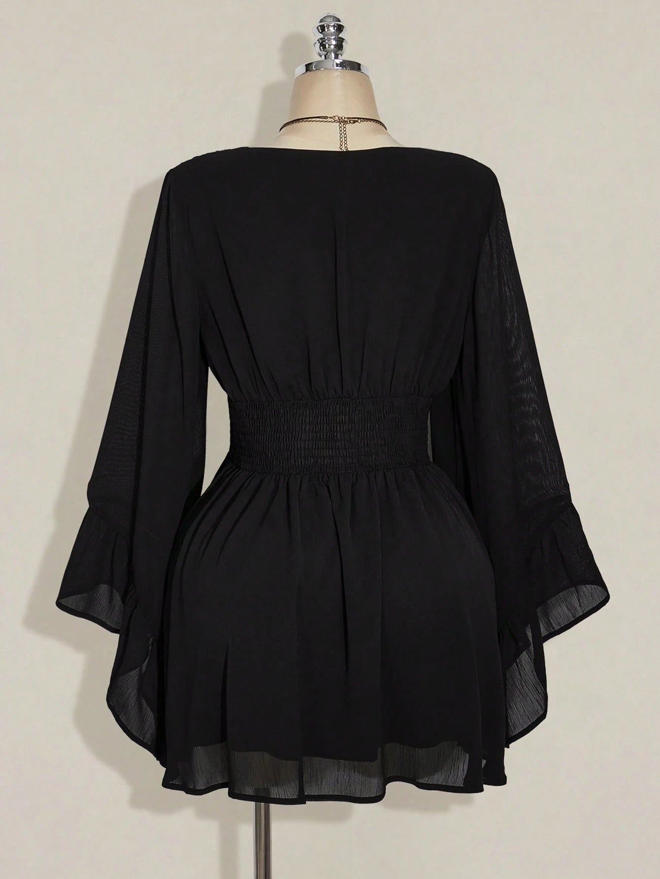 ICON plus Size V-Neck Ruched Waist A-Line Flare Sleeve Dress, Boho Hippie Y2K Style, Suitable for Summer, Nomadic Vibe, Summer Vacation, Music Festival, Graduation Season Back to School Clothes,Flowy Dress
