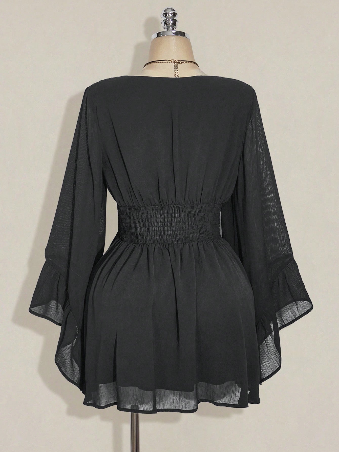 ICON plus Size V-Neck Ruched Waist A-Line Flare Sleeve Dress, Boho Hippie Y2K Style, Suitable for Summer, Nomadic Vibe, Summer Vacation, Music Festival, Graduation Season Back to School Clothes,Flowy Dress