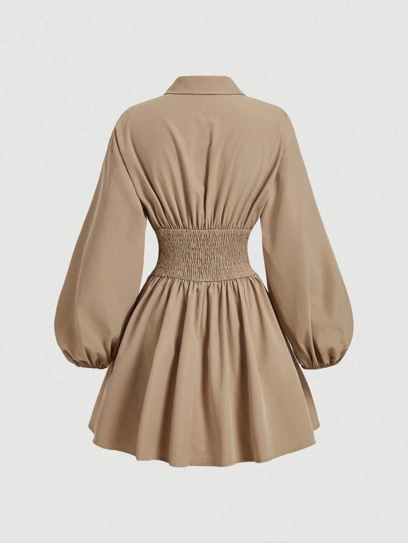 MOD Women'S Fitted Long Sleeve Khaki Shirt Dress with Puff Sleeves,Oversized Women Shirt,Button up Women Shirt,Shirt Dress