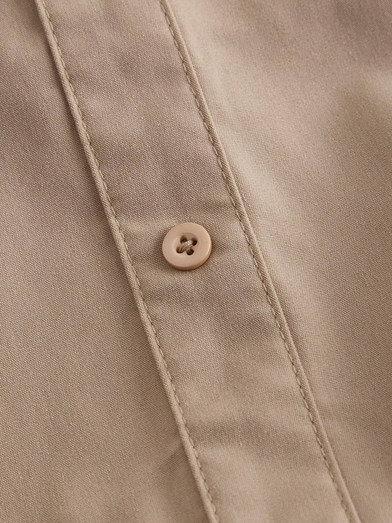 MOD Women'S Fitted Long Sleeve Khaki Shirt Dress with Puff Sleeves,Oversized Women Shirt,Button up Women Shirt,Shirt Dress