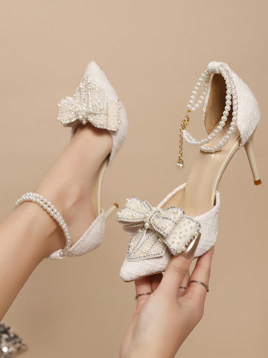 Pointed Toe Transparent Stilettos with Rhinestones, Butterfly Decor Ankle Strap French Style Sandals, Spring Summer 2025 New Arrivals