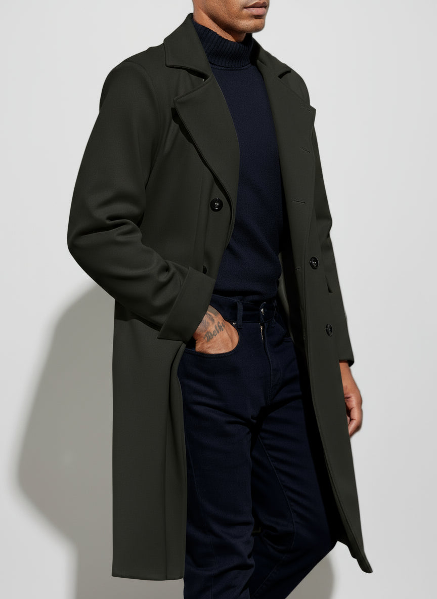 Sleek Notch Lapel Overcoat