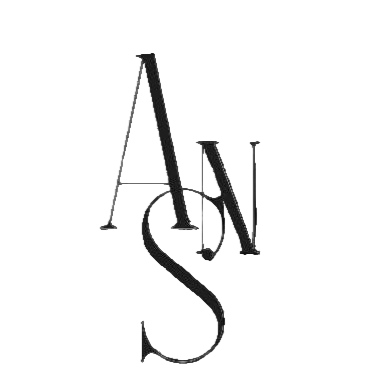 Black and white logo with stylized letters on a black background